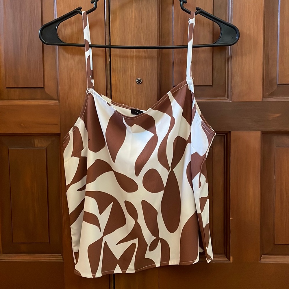 Sanctuary Spaghetti Strap White & Brown Print Forever Cami Tank Top M